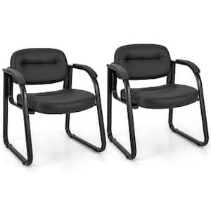 Black PU & PVC leather Waiting Room Chair Set of 2 with Sled Base and Padded Arm