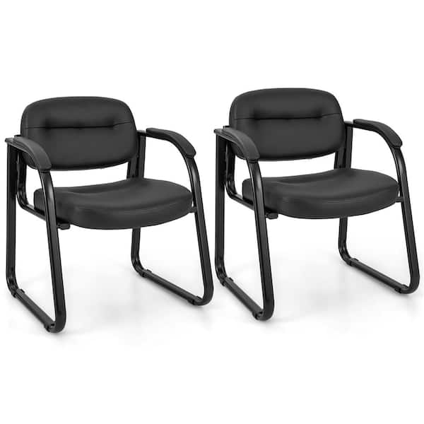 Costway Black PU & PVC leather Waiting Room Chair Set of 2 with Sled Base and Padded Arm