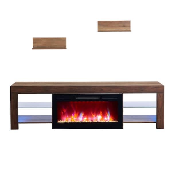 EDYO LIVING 79 in. TV Stand in Rustic Oak with 36 in. Electric Fireplace