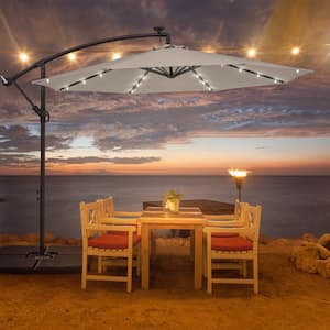 10 ft. Round Outdoor Patio Solar LED Lighted Cantilever Umbrella in Beige