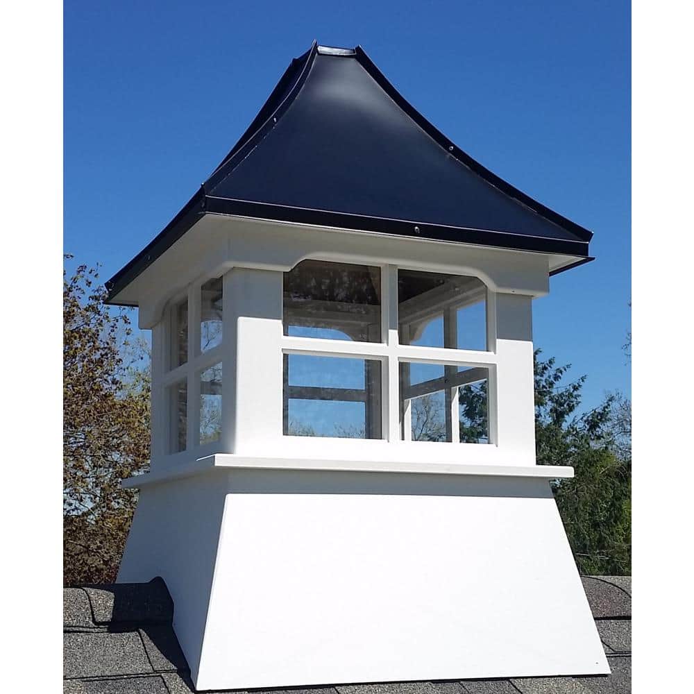 Monterey 24" Square White Vinyl Cupola with Black Aluminum Pagoda Roof