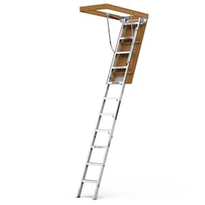 7 ft. 8 in.-10 ft. 3 in. Ceiling Height, 22 1/2 in. x 54 in. Aluminum Attic Ladder, 350 lbs. Load Capacity
