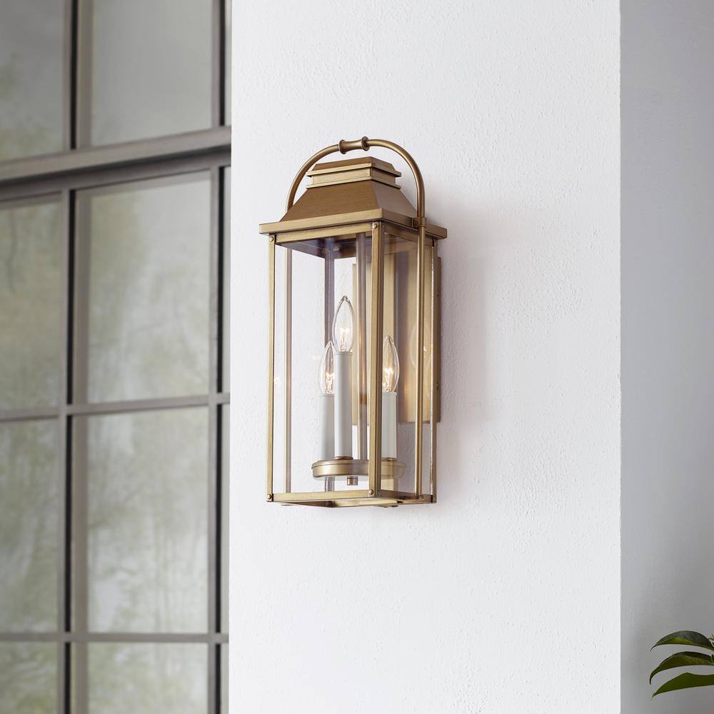 Wellsworth Painted Distressed Brass 3-Light Rectangular Lantern Sconce