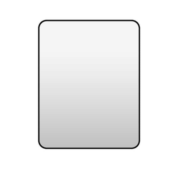Unbranded 24 in. W x 32 in. H Rectangular Framed Rounded Corner Wall Bathroom Vanity Mirror in Black