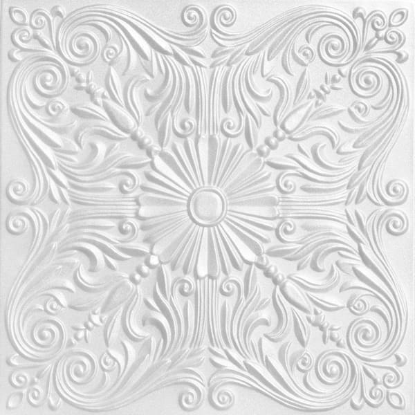 A La Maison Ceilings Spanish Silver Dove White 1.6 ft. x 1.6 ft. Decorative Foam Glue Up Ceiling Tile (21.6 sq. ft./case)
