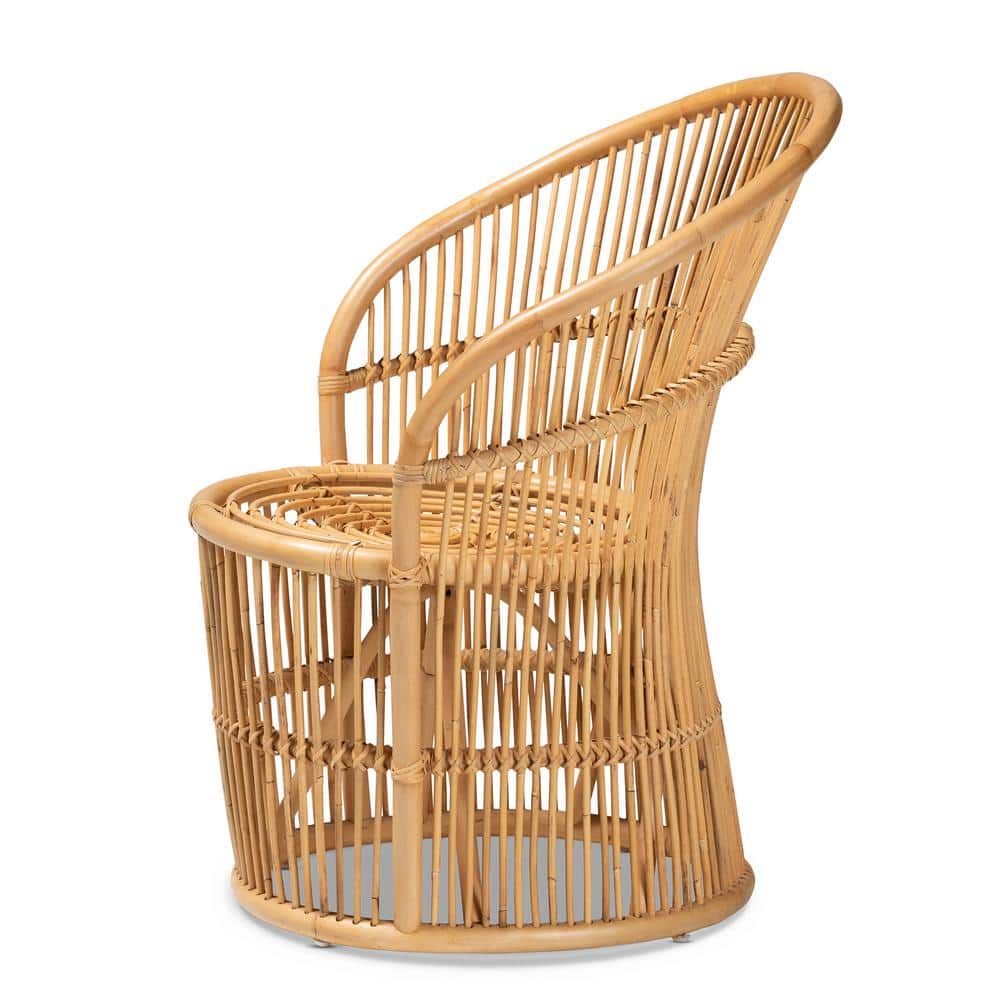 Narva 25" Brown Leather and Rattan Handcrafted Accent Chair