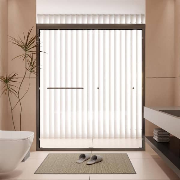 Abruzzo 60 in. W x 72 in. H Semi-Frameless Double Sliding Shower Door in Matte Black with 1/4 in. Thick Tempered Clear Glass