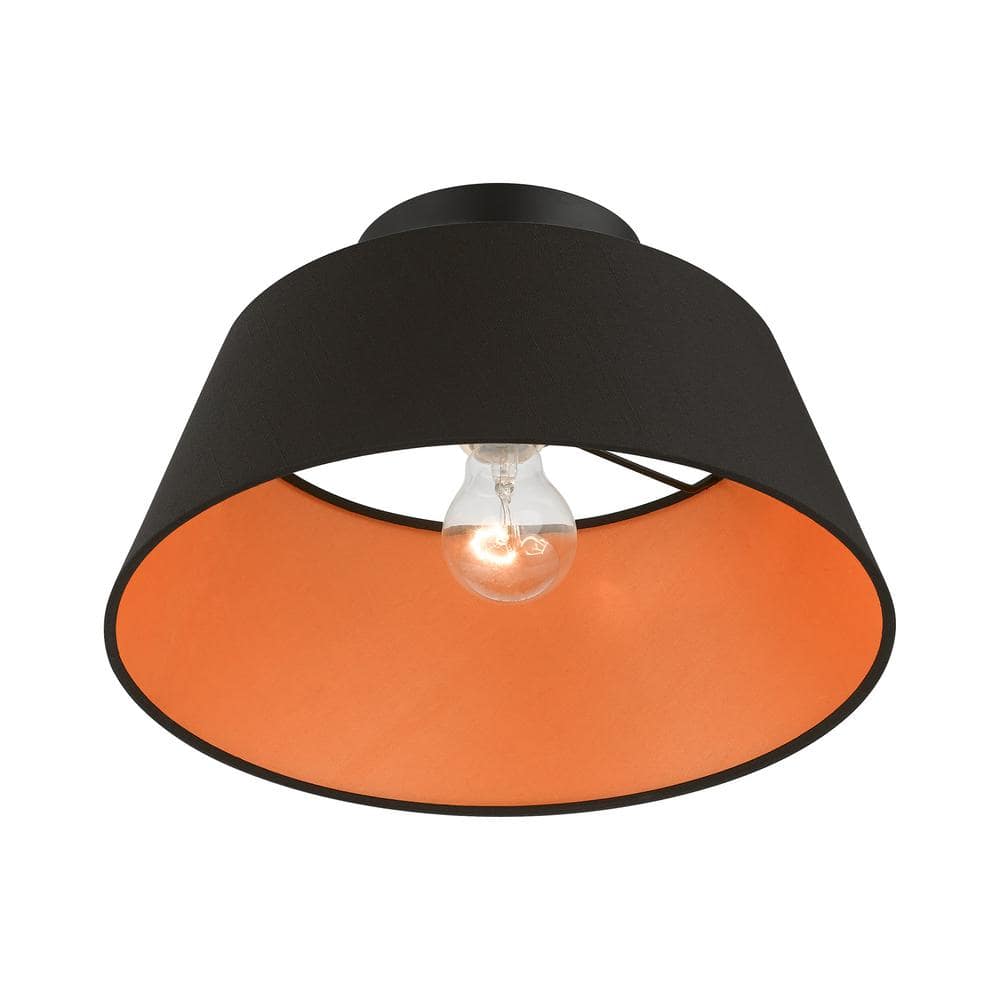 Palma Transitional Black Brass 1-Light Semi-Flush Drum Shade