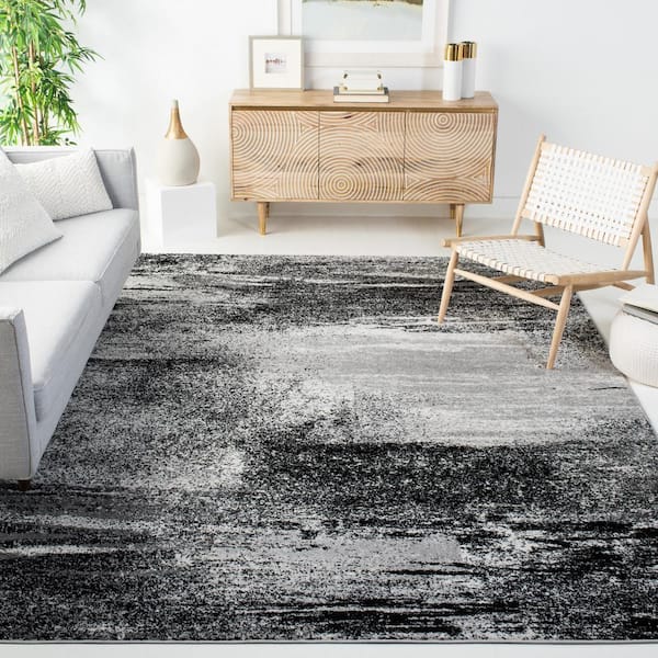 ADirondack Silver/Multi 11 ft. x 15 ft. Solid Color Distressed Area Rug