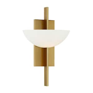 Fallon 10 in. W x 15 in. H 1-Light Warm Brass Wall Sconce with White Opal Glass Shade