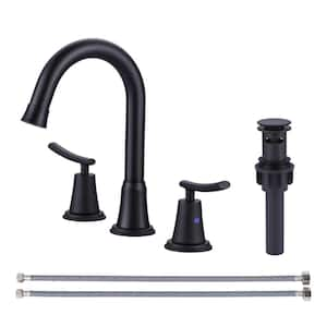 8 in. Widespread 2-Handle Bathroom Faucet with Pop-up Drain Assembly in Matte Black