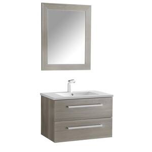 Conques 30 in. W x 20 in. H Bath Vanity in Rich Gray with Ceramic Vanity Top in White with White Basin and Mirror