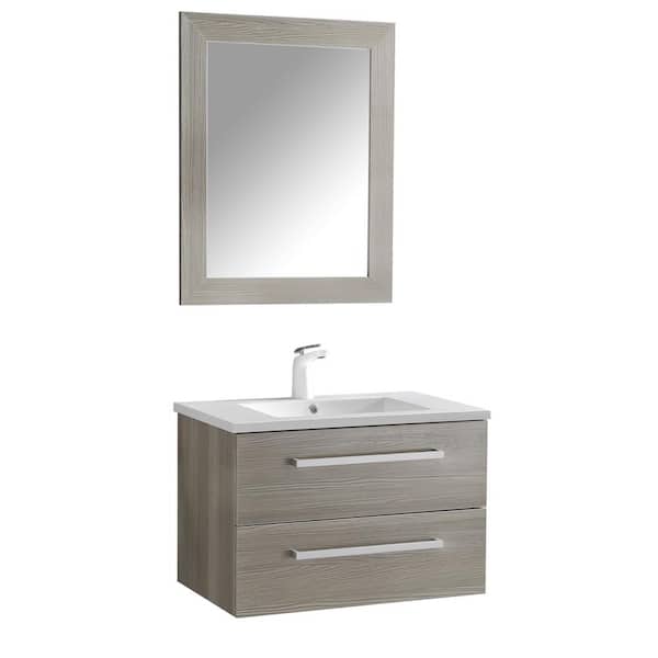 ANZZI Conques 30 in. W x 20 in. H Bath Vanity in Rich Gray with Ceramic Vanity Top in White with White Basin and Mirror