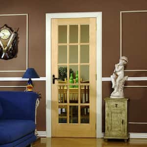 30 in. x 80 in. Left Hand Unfinished Pine Glass 15-Lite Clear True Divided Single Prehung Interior Door