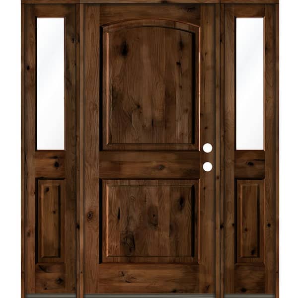 Krosswood Doors 64 in. x 80 in. Rustic Knotty Alder Arch Provincial Stained Wood Left Hand Single Prehung Front Door