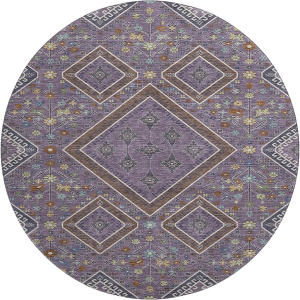 Mayfield Premium Machine Washable Abstract AMF2459 Plum 8 ft. x 8 ft. Round Rug