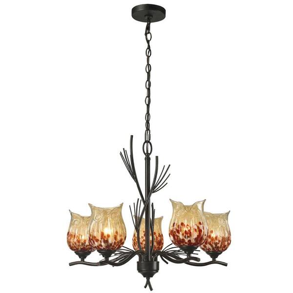 Dale Tiffany Spotted Owl 5-Light Tiffany Bronze Hanging Fixture