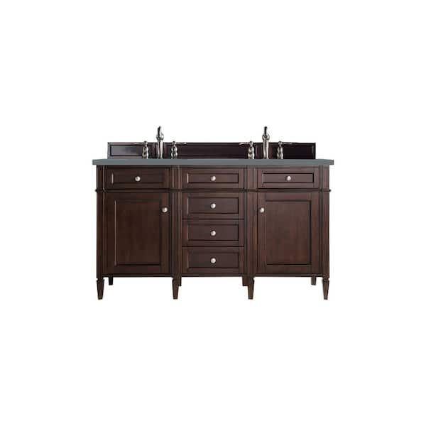 James Martin Vanities Brittany 60.0 in. W x 23.5 in. D x 34 in. H Bathroom Vanity in Burnished Mahogany with Cala Blue Quartz Top