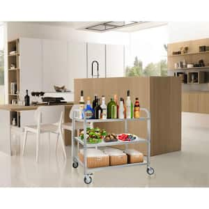 3-Tier Stainless Steel Cart, Serving Cart, 360° Rotation Storage Cart with Locking Wheels, Kitchen Food Cart -Silver