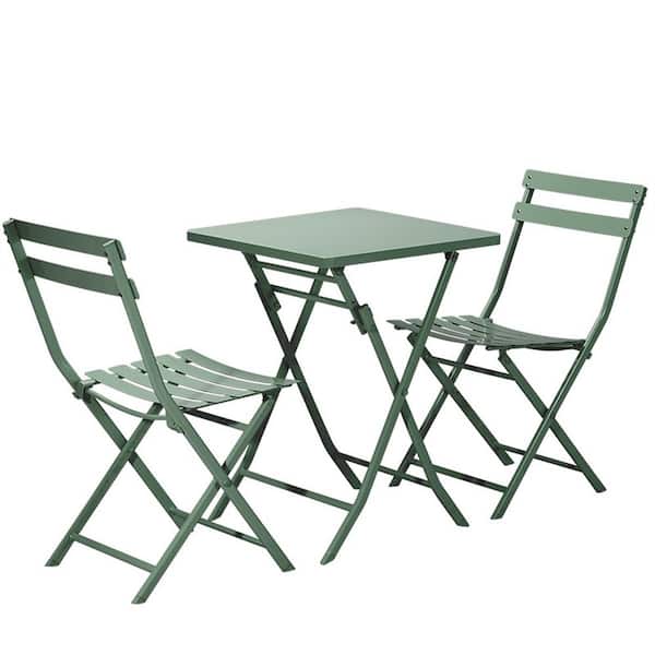 DIRECT WICKER Summit Dark Green 3-Piece Metal Square Foldable Outdoor Bistro Set with Table and Chairs