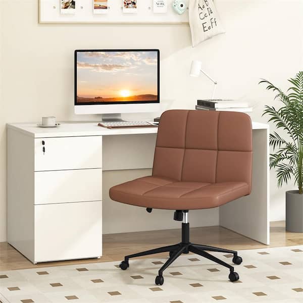 HONEY JOY PU Leather Upholstered Modern Swivel Criss Cross Chair with Wheels and Height Adjustable for Office in Brown