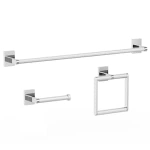 3-Piece Bath Hardware Set with Towel Ring Toilet Paper Holder and 24 in. Towel Bar in Chrome