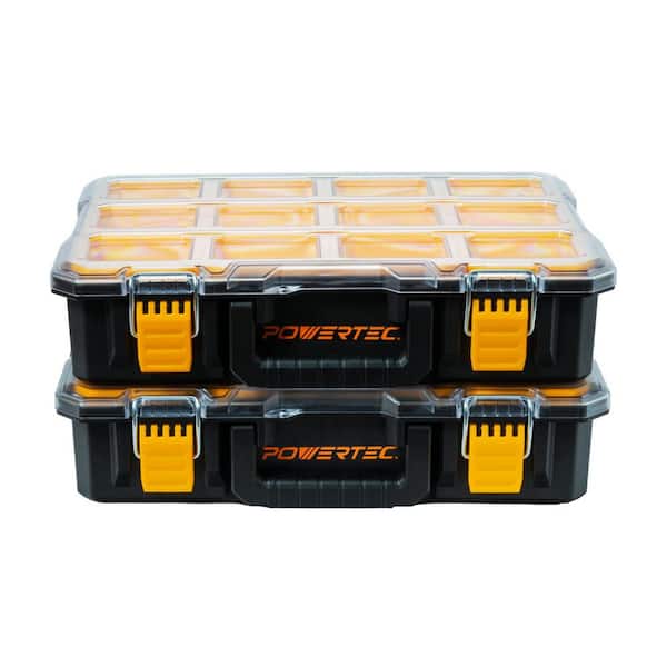 10-Compartments, Small Parts Organizer and Tool Box, IP65 Water and Dust Protection, Stackable Storage, (2-Pack)