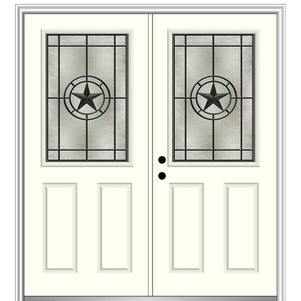 MMI Door Elegant Star 72 in. x 80 in. Right-Hand 1/2 Lite Decorative Glass Alabaster Painted Fiberglass Prehung Front Door
