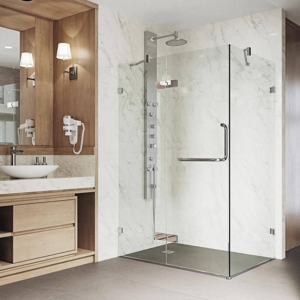 Monteray Frameless Clear Glass Shower Enclosure with Brushed Nickel Hardware