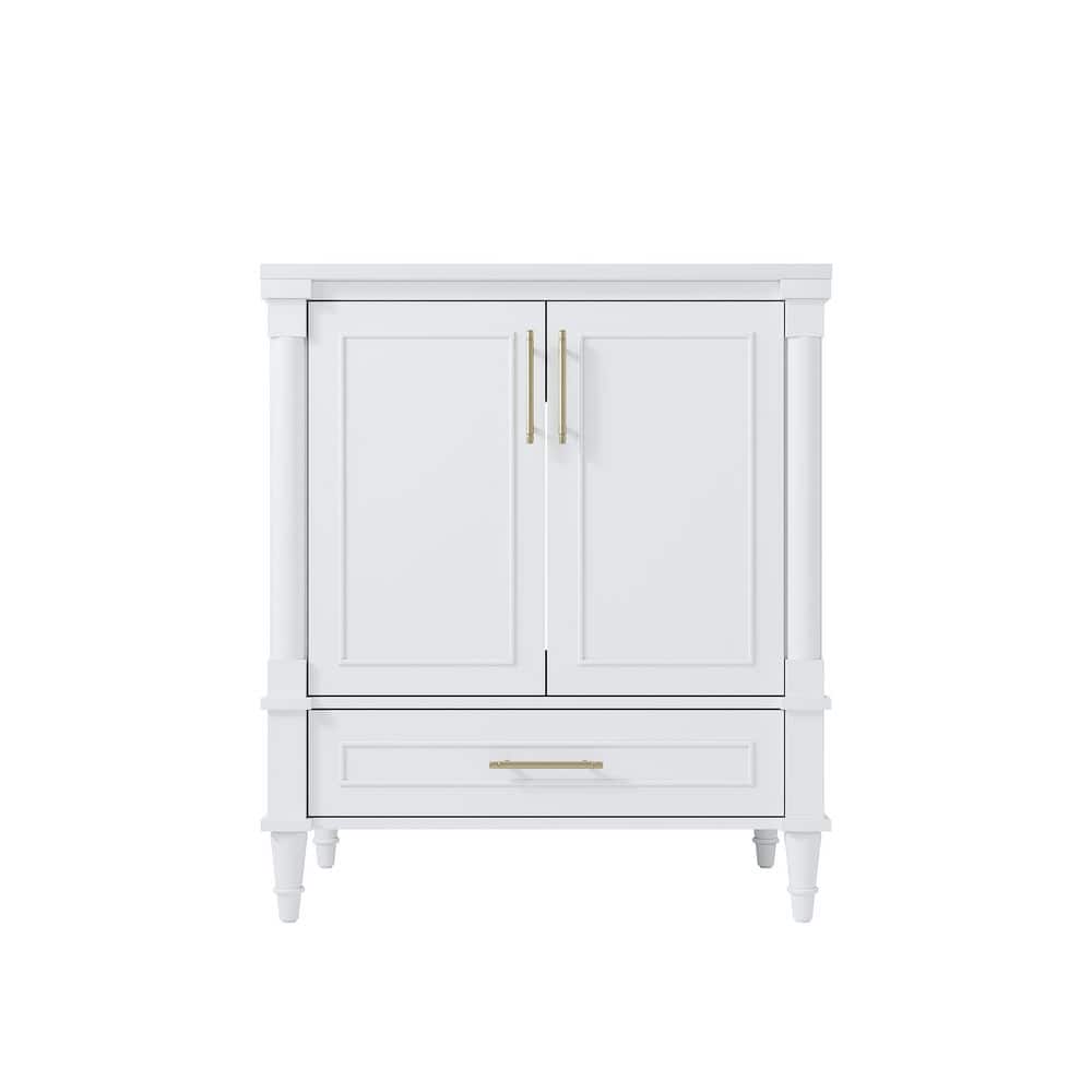 30 in. Solid Wood White Bath Vanity with White Ceramic Top, Single Sink, Soft-Close Door and Drawers, Unassembled price history on PriceWatchPro