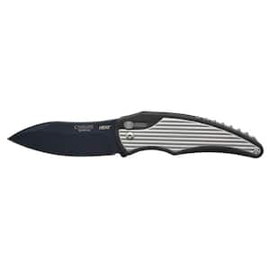 Heat 3.5 in. Carbonitride Titanium Drop Point Straight Edge Folding Knife with Aluminum Acccents Handle, Robo Lock