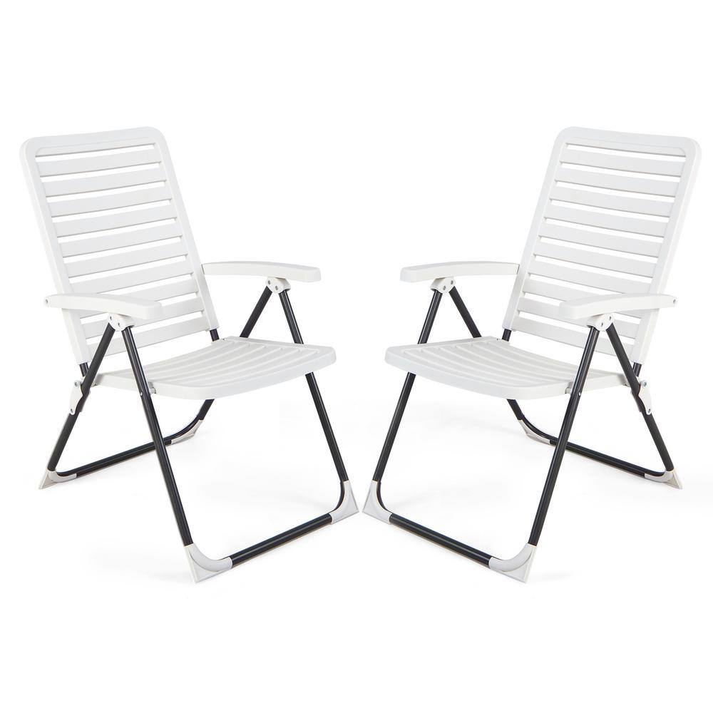 Metal Folding Outdoor Lounge Chair Reclining Chair with 7-Level Backrest Se
