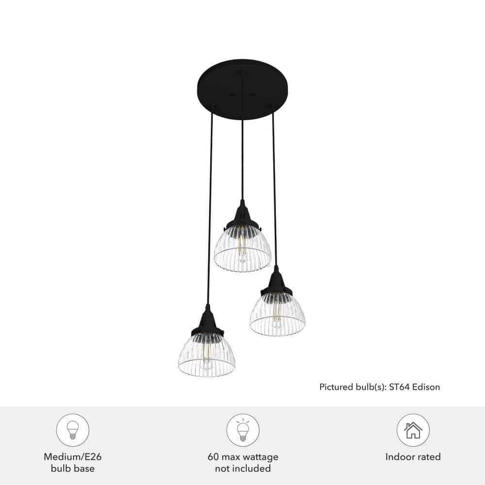 Cypress Grove Natural Iron 3-Light Fluted Glass Cluster Pendant