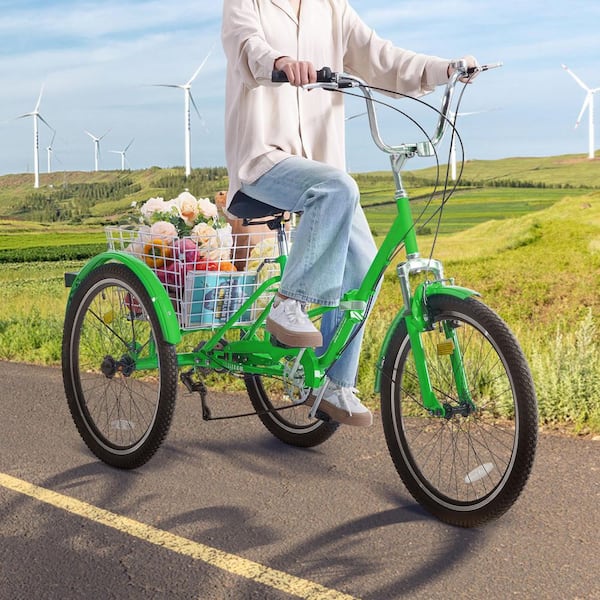 SKYSHALO Folding Adult Tricycle, Carbon Steel 3 Wheel Cruiser Bike