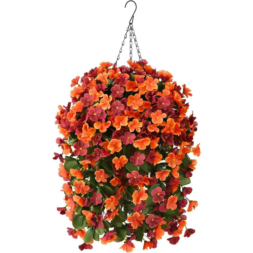 24.8 in. Orange Brown Outdoor Artificial Fake Hanging Plants Flowers Basket