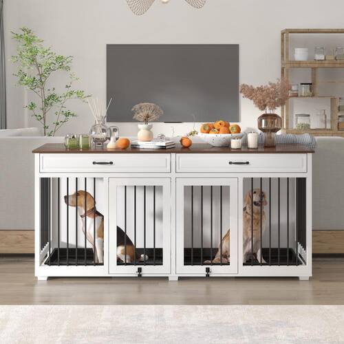 Modern Large Dog Crate Furniture with Drawers, Indestructible