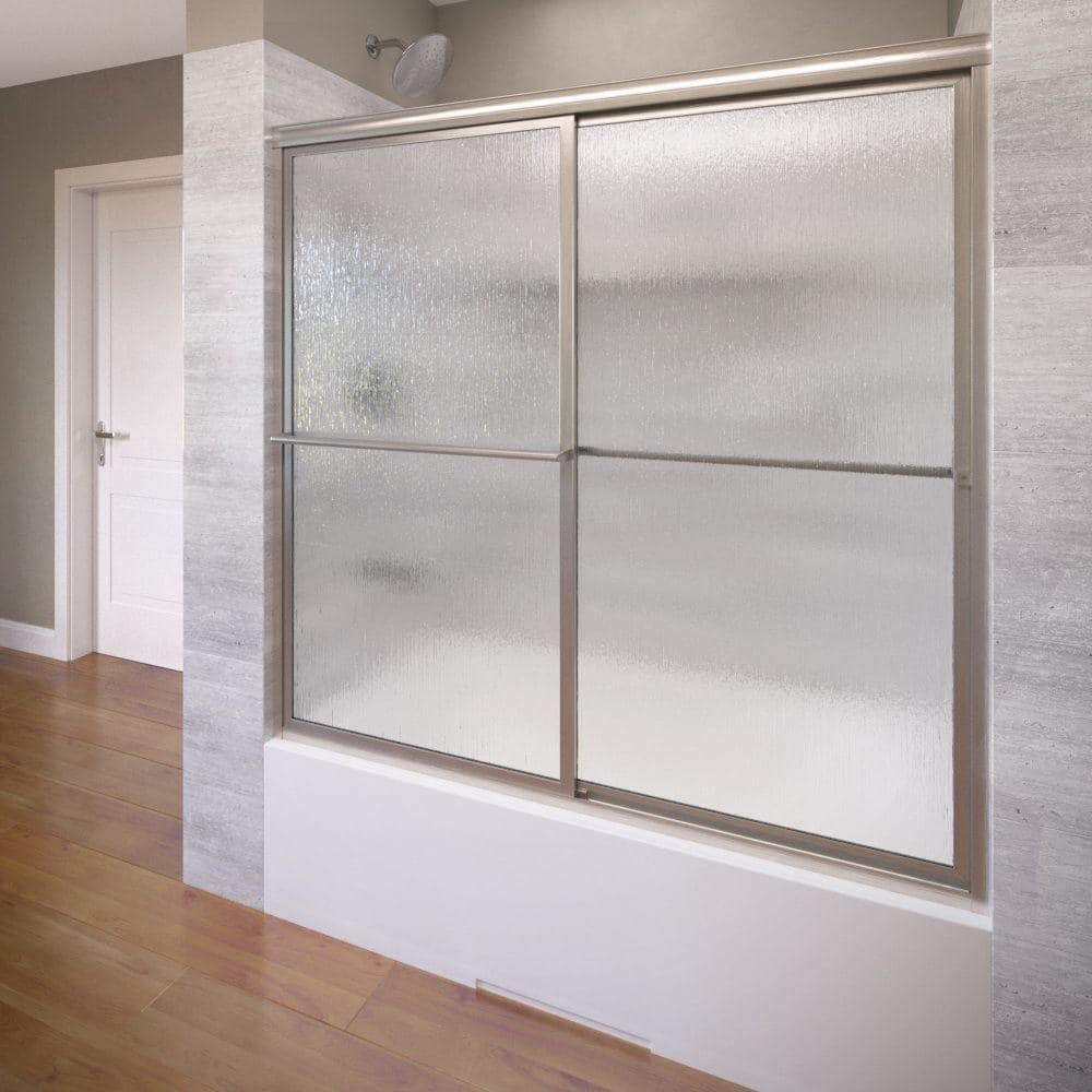 Deluxe 59 in. x 58-1/2 in. Framed Sliding Tub Door in Brushed Nickel