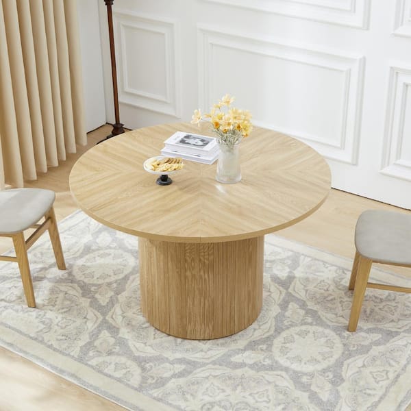 Natural Wood 47.24 in. Pedestal Dining Table Seats 4