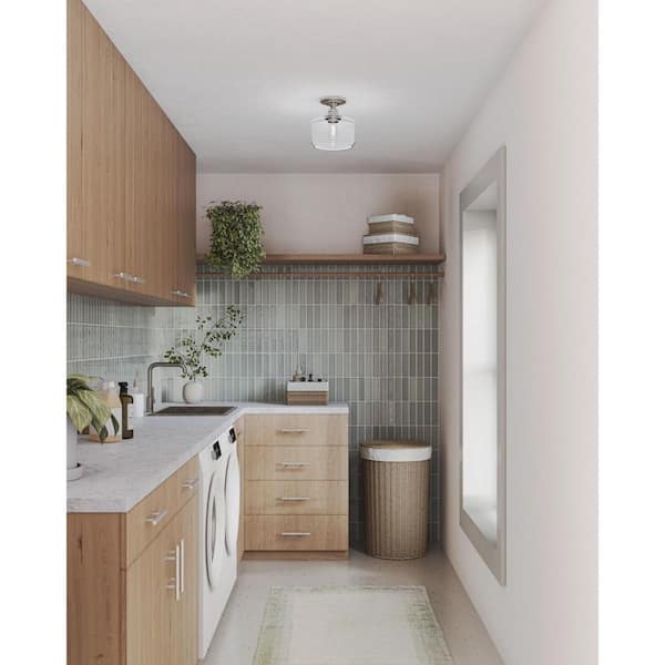 Progress Lighting Aiken Collection 1-Light Brushed Nickel Clear Glass Farmhouse Flush Mount Light