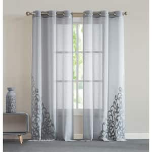 Natalie 76" x 96" Velvet Applique Window Curtain in Silver