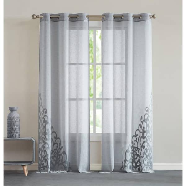 Dainty Home Natalie 76" x 84" Velvet Applique Window Curtain in Silver