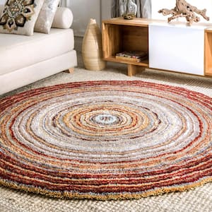 Drey Ombre Shag Red Multi 6 ft. Round Rug