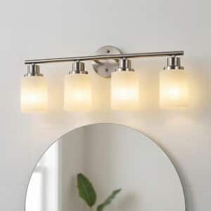 24 in 4 Light Modern silver Grain Finish Vanity Light Fixture Bathroom Over Mirror Wall Lights Clear Glass Shades Living