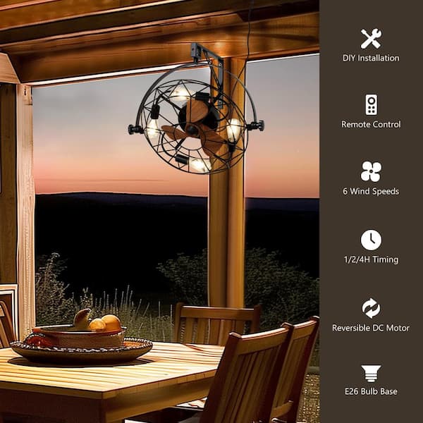 24.8 in. Indoor Smart Black Caged Wall Mounted Fan Ceiling Fan with Remote and Lights with No Bulbs Included