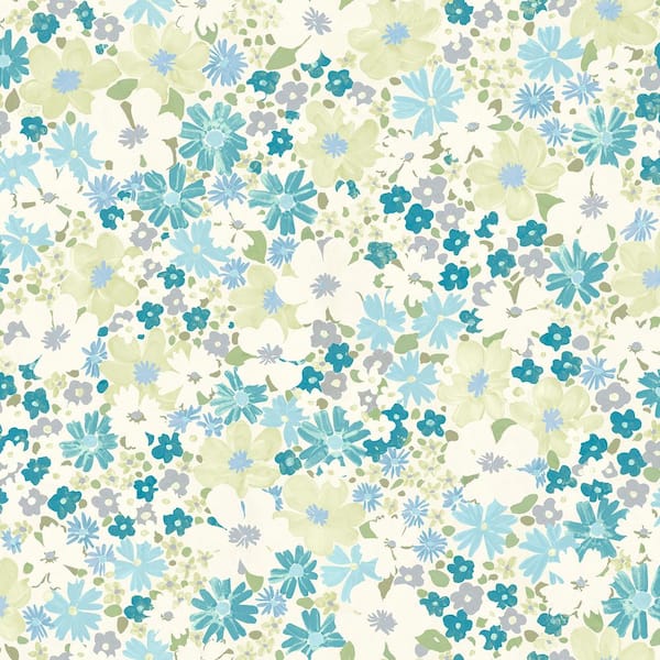 Wildflower Impressions Aqua Peel and Stick Wallpaper