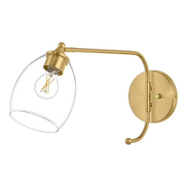 Home Decorators Collection Iler 6.125 in. 1-Light Aged Brass Wall Sconce with Clear Glass Shade