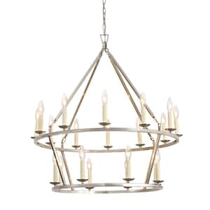 20-Light Brushed Nickel Candle Style Wagon Wheel Chandelier