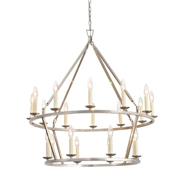 LamQee 20-Light Brushed Nickel Candle Style Wagon Wheel Chandelier