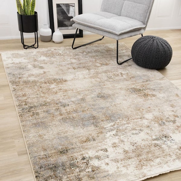 Solvyn Collections 5 ft. x 8 ft. Beige Distressed, Organic, Tribal/Southwestern Indoor Area Rug