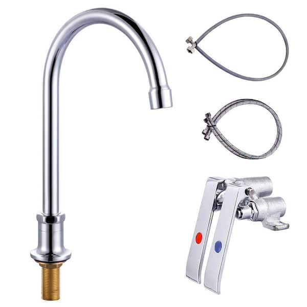 Deck Mount Double Handle Standard Kitchen Faucet, Kithchen Sink Faucet with Foot Pedal in Polished Chrome